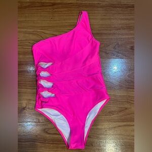 Women’s medium new One-Shoulder Hot Pink Swimsuit side cut outs  Barbie